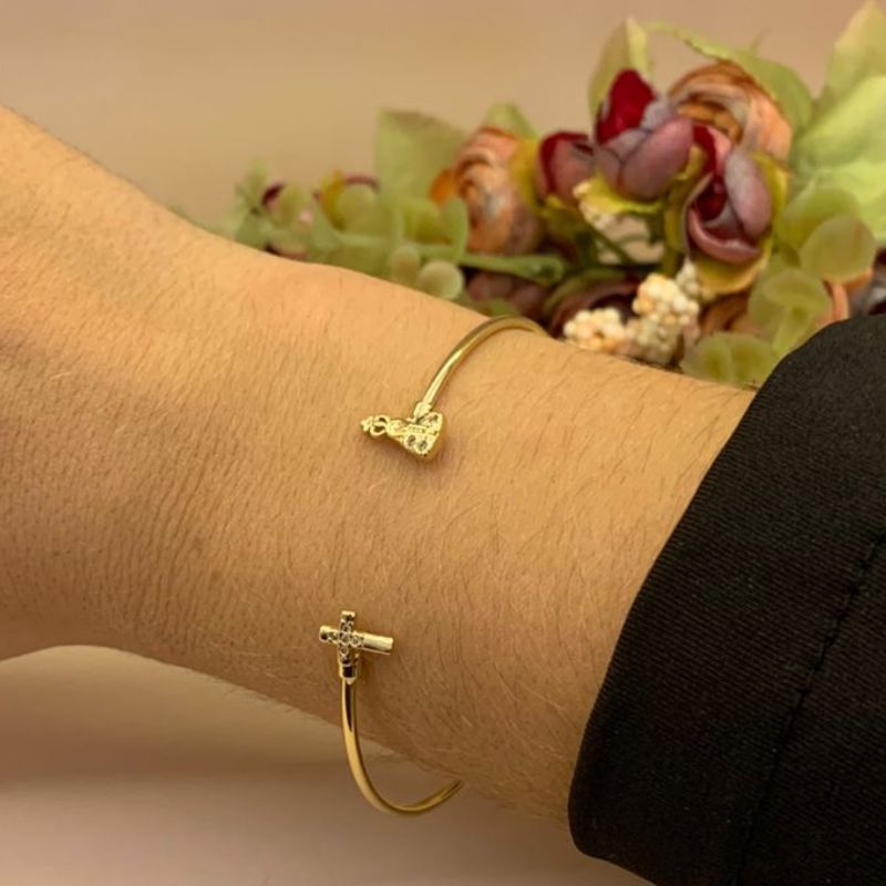 BRACELETE FINO CRUZ E NOSSA SENHORA NAS PONTAS