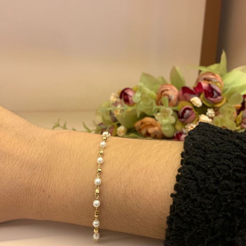 PULSEIRA PÉROLA E BOLA DIAMANTADA