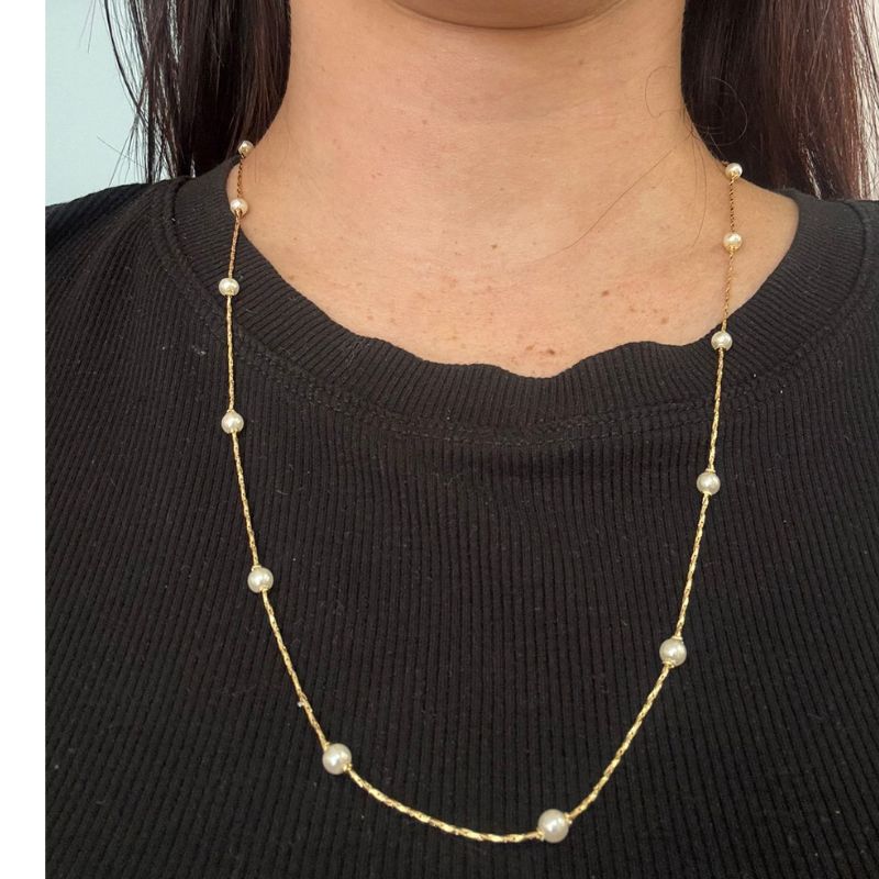 COLAR LONGO CORRENTE DIAMANTADA E PÉROLAS