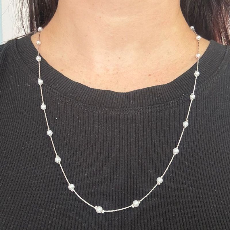 COLAR LONGO CORRENTE DIAMANTADA E PÉROLAS