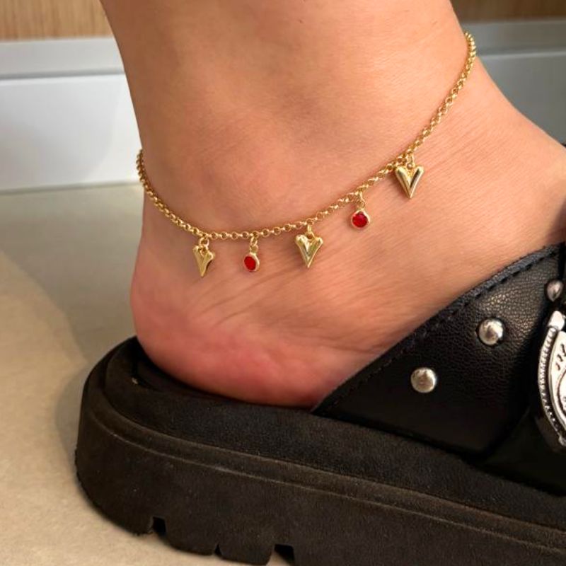 TORNOZELEIRA CORAÇÃO COM PEDRAS