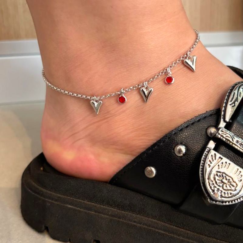 TORNOZELEIRA CORAÇÃO COM PEDRAS