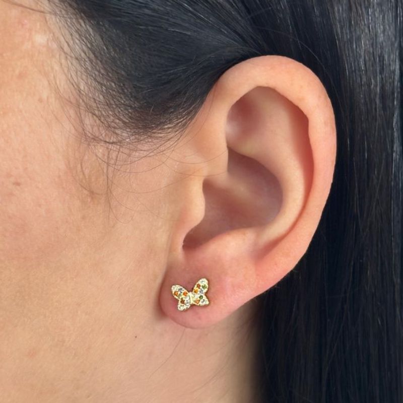 BRINCO BORBOLETA CRAVEJADO COLORIDO