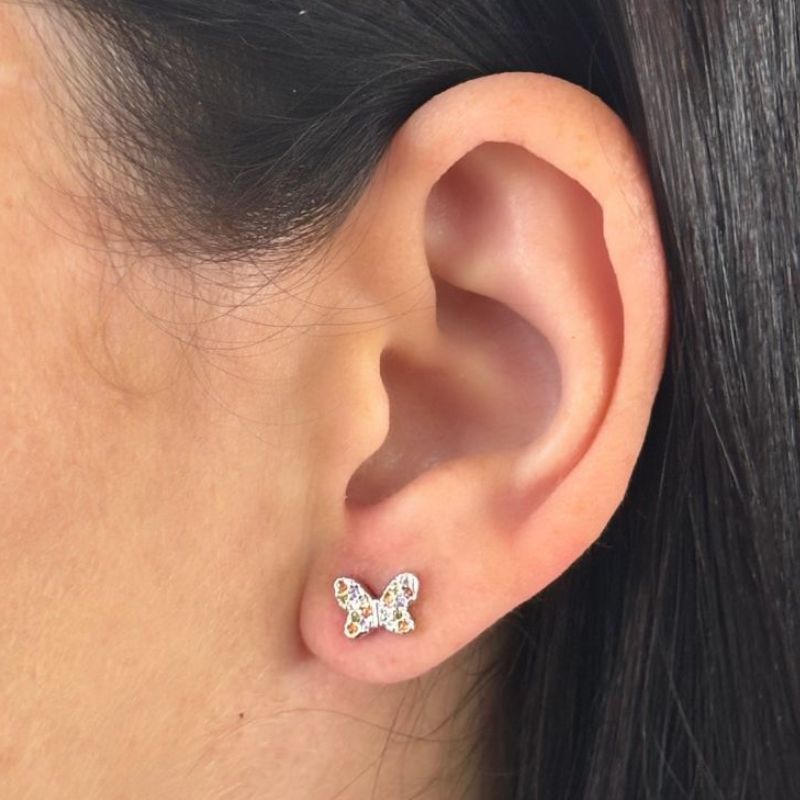 BRINCO BORBOLETA CRAVEJADO COLORIDO