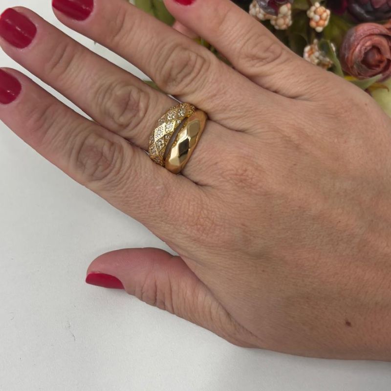 ANEL DUAS FAIXAS LARGAS CRAVEJADO