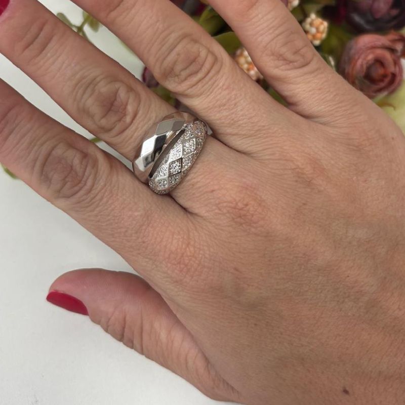 ANEL DUAS FAIXAS LARGAS CRAVEJADO