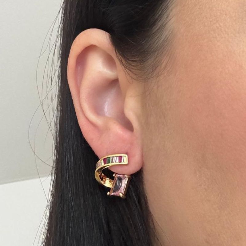 BRINCO BAGUETES E ZIRCÔNIA QUADRADA