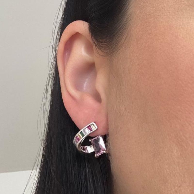 BRINCO BAGUETES E ZIRCÔNIA QUADRADA