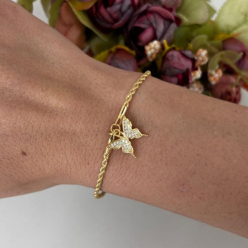 PULSEIRA CORDÃO BAIANO BORBOLETA CRAVEJADA