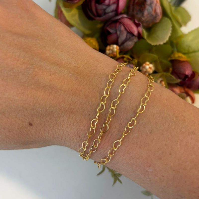PULSEIRA 3 FILEIRAS CORRENTE MINI CORAÇÕES
