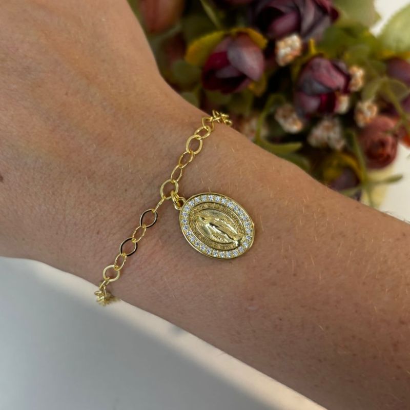 PULSEIRA ELOS PINGENTE NOSSA SENHORA DAS GRAÇAS