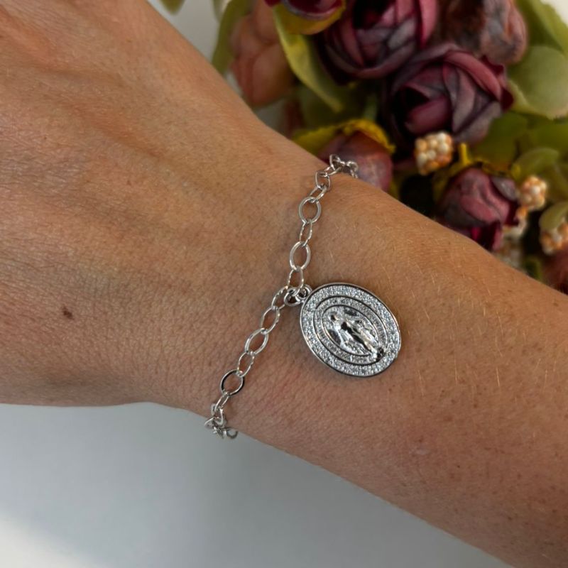 PULSEIRA ELOS PINGENTE NOSSA SENHORA DAS GRAÇAS