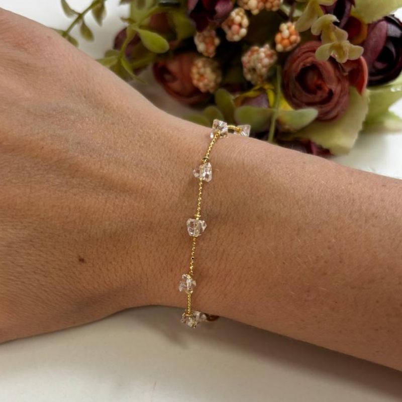 PULSEIRA CRISTAIS DE VIDRO CORRENTE BOLINHAS