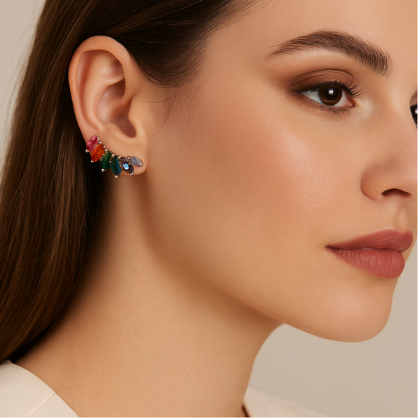 Brinco Ear Cuff Cristais