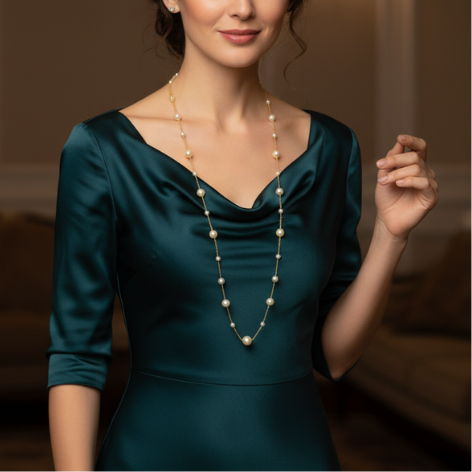 Colar Longo de Pérolas 10/6/4mm 80cm