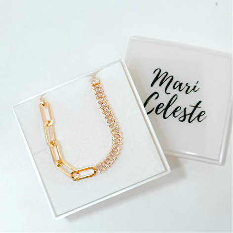 Colar Meio a Meio Zirconia e Cartier