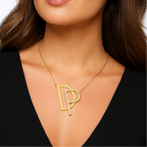 Colar 2 Iniciais, 1 Lisa e 1 Cravejada em Zircônias