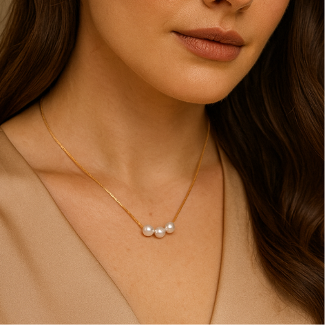 Colar Veneziana 3 Pérolas 10mm