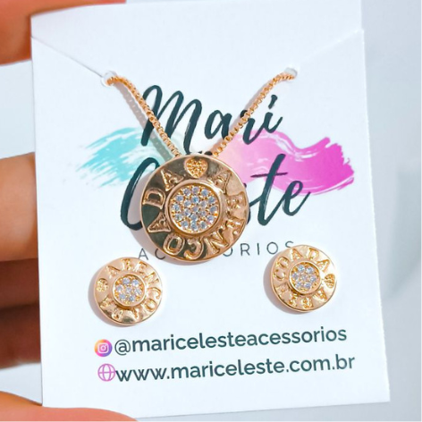 Conjunto Abençoada Pingente e Brincos