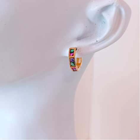 Brinco Argola Hexagonal Cravejada