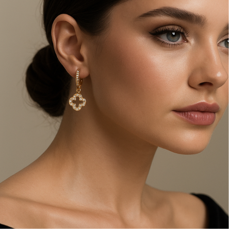 Brinco Click Trevo Cravejado