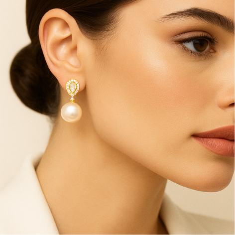 Brinco Clássico Gotas, Zircônias e Pérolas