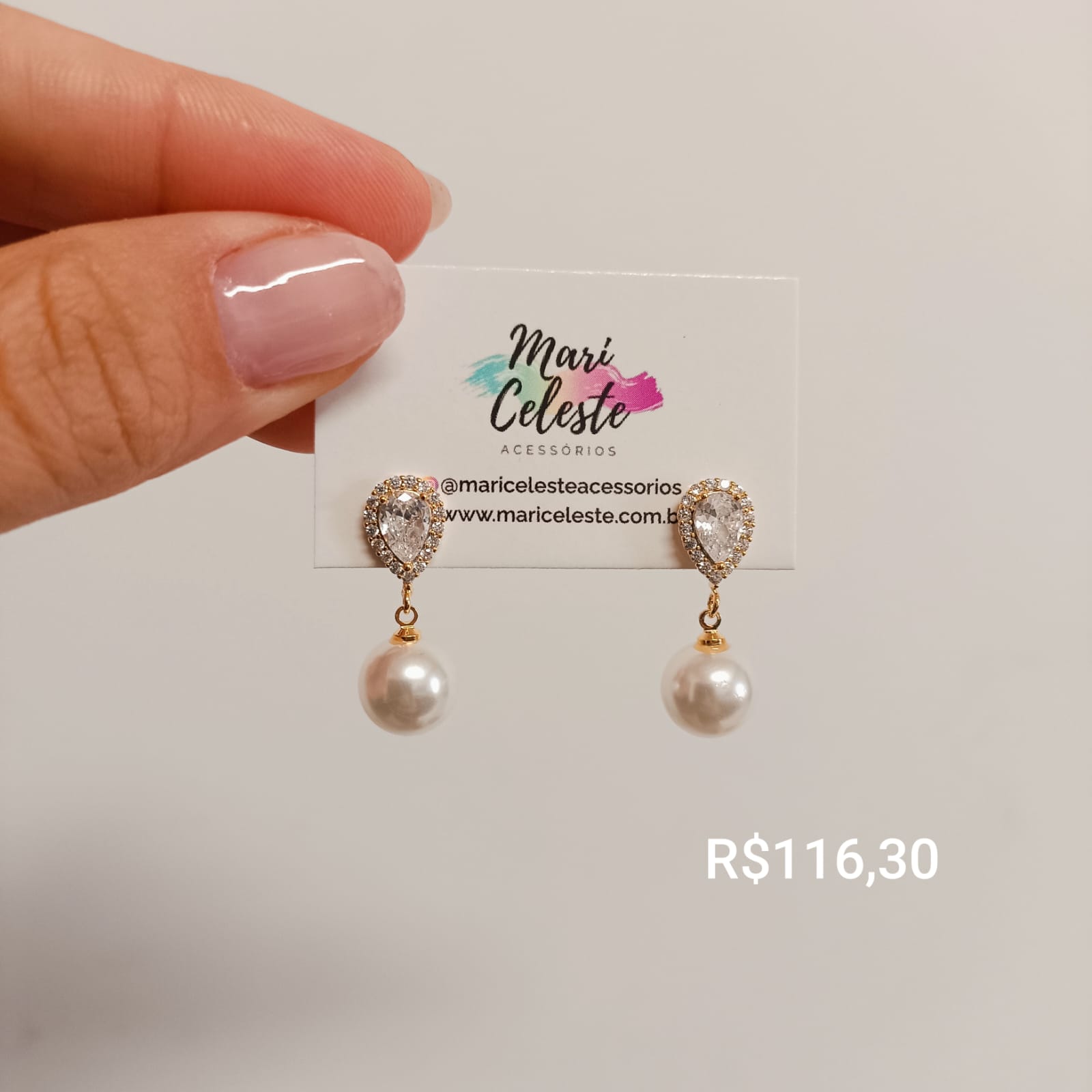 Brinco Clássico Gotas, Zircônias e Pérolas