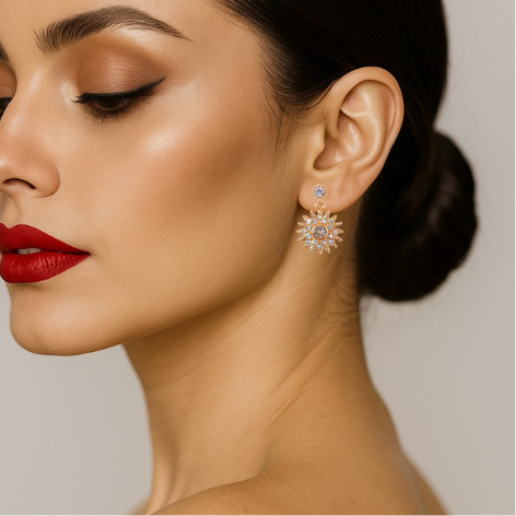 Brinco Pendente Flor Cravejada