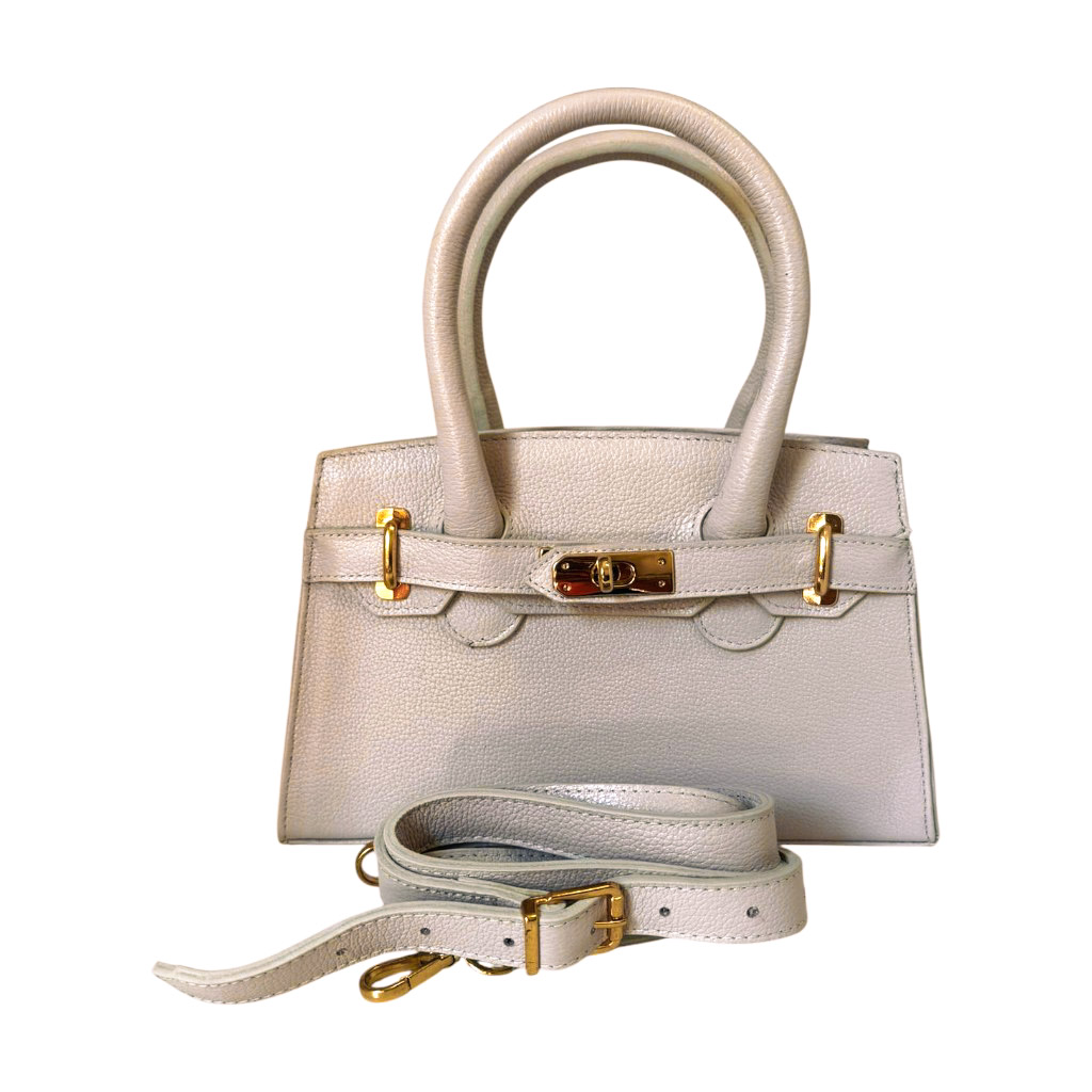 Bolsa Clássica Média de Couro Legítimo Off White