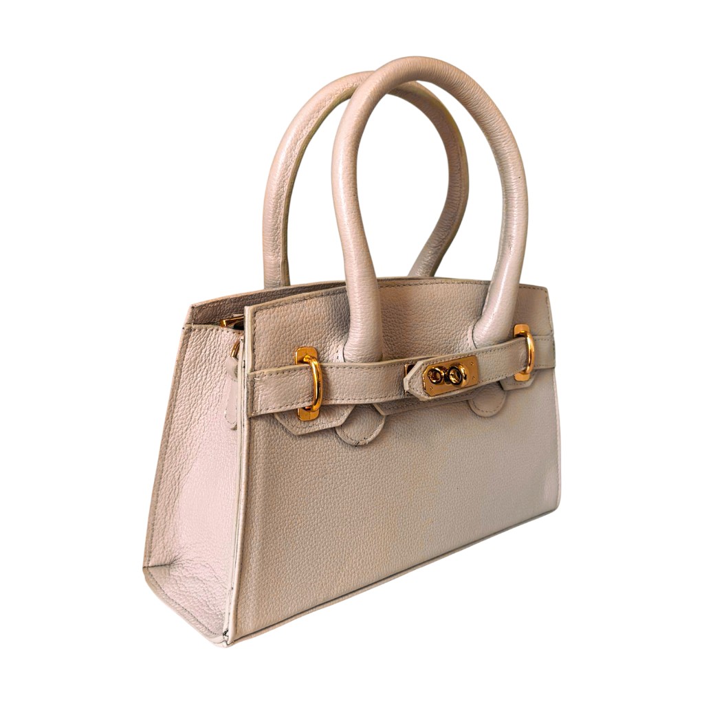 Bolsa Clássica Média de Couro Legítimo Off White