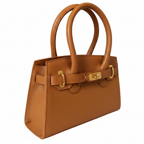 Bolsa Clássica Média de Couro Legítimo Marrom