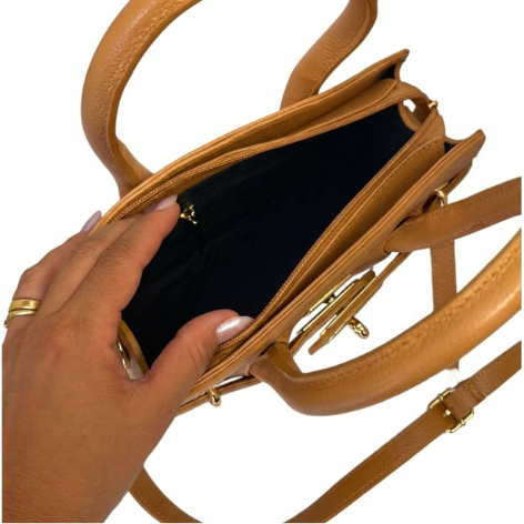 Bolsa Clássica Média de Couro Legítimo Marrom