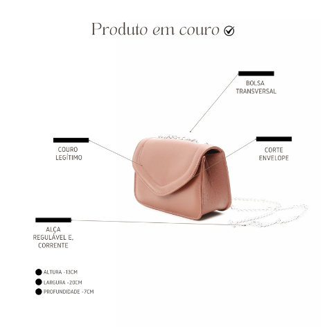 Bolsa Envelope Rosa Couro Legítimo