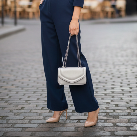 Bolsa Envelope Prata Velho Couro Legítimo