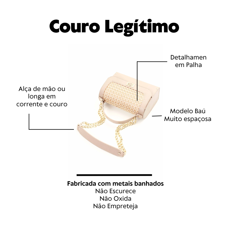 Bolsa Baú em Couro Legítimo Palha