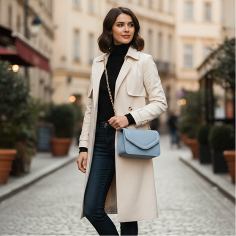 Bolsa Envelope Azul Couro Legítimo