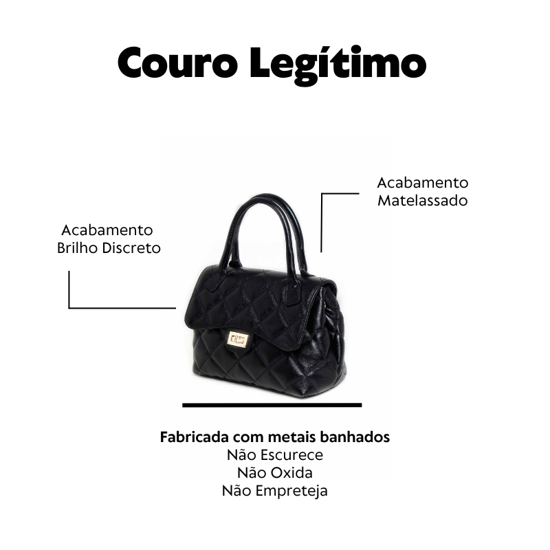 Bolsa Grande em Couro Legítimo Preto