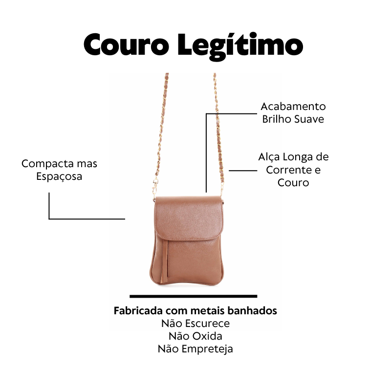 Bolsa Lateral  Pequena em Couro Legítimo Marrom