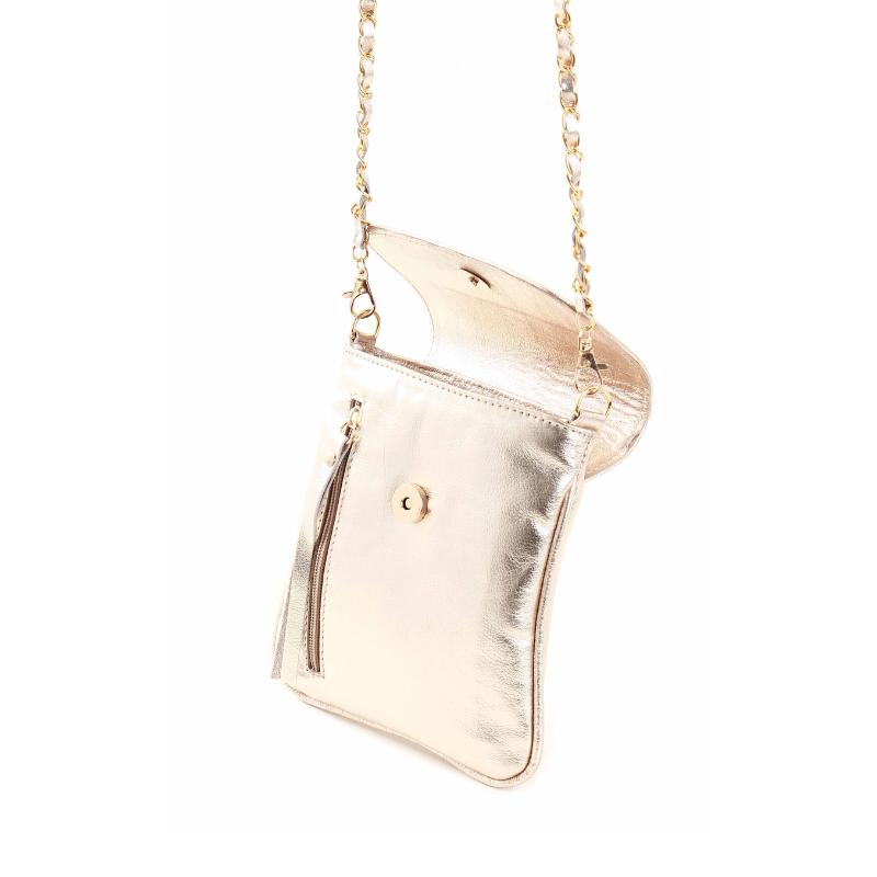 Bolsa Lateral  Pequena em Couro Legítimo Dourado