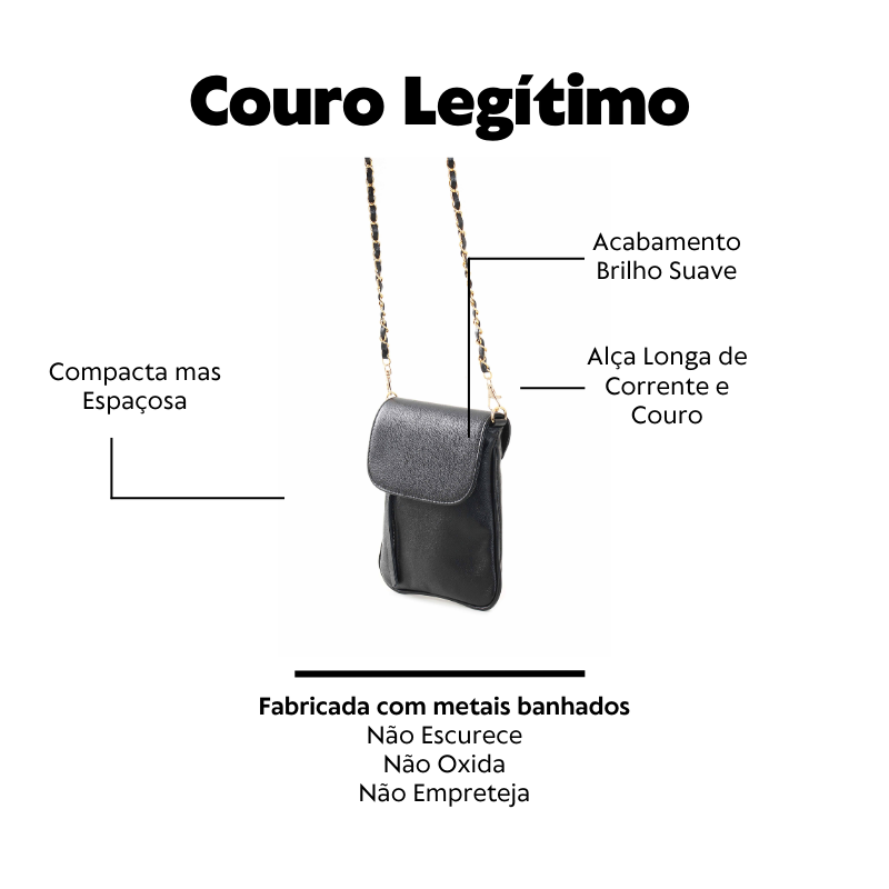 Bolsa Lateral  Pequena em Couro Legítimo Preto