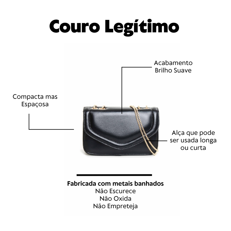 Bolsa Envelope Preta Couro Legítimo