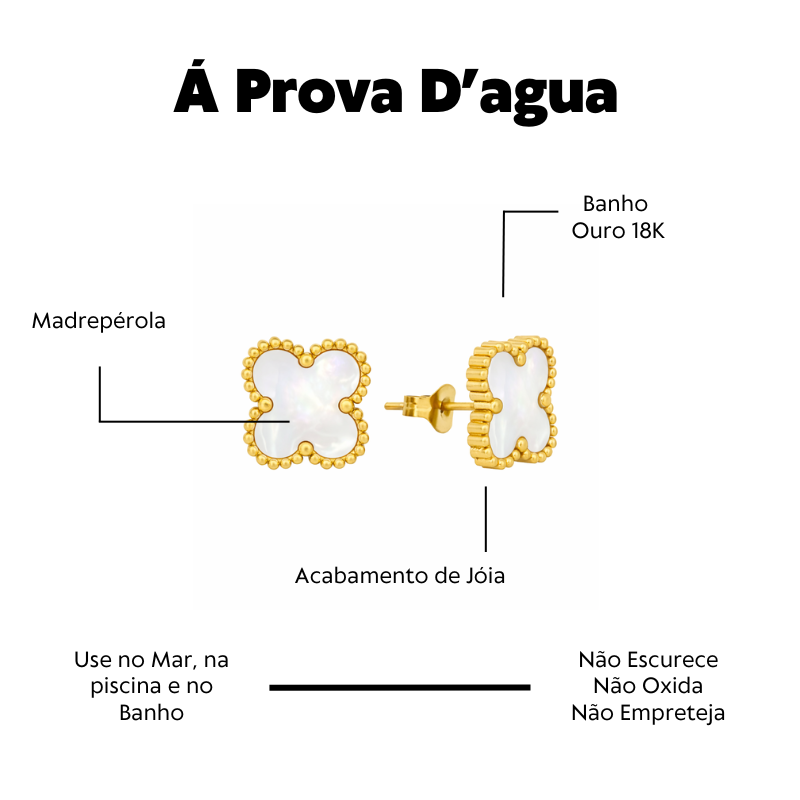 Brinco Á Prova D'agua Trevo Madrepérola