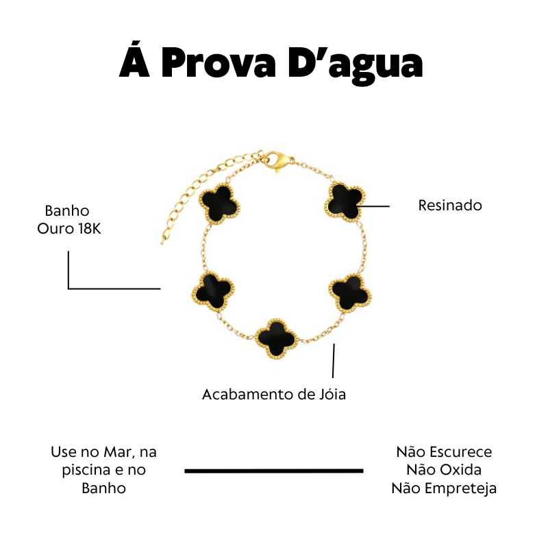 Pulseira Á Prova D'agua Trevo Preto