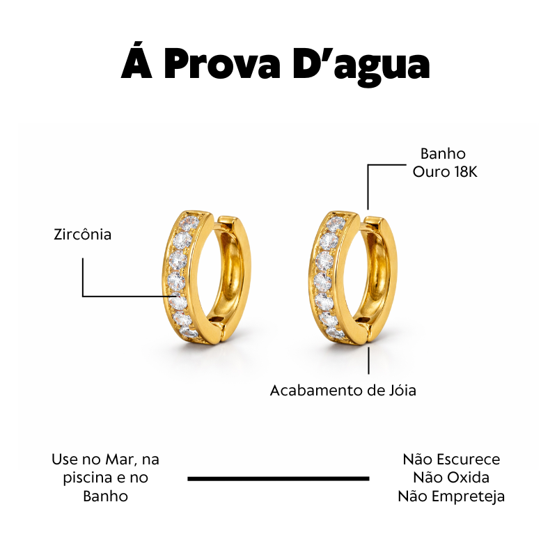 Brinco Á Prova D'agua Argola Cravejada 1,6cm