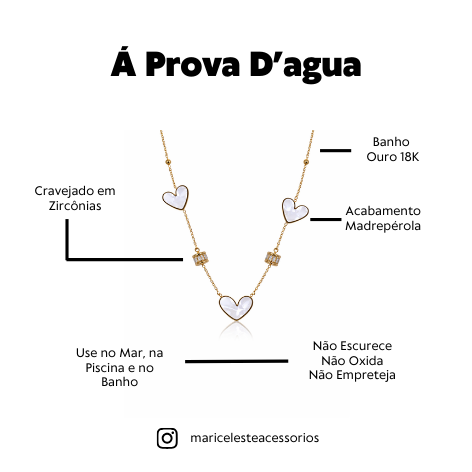 Colar Á Prova D'agua Corações Madrepérola
