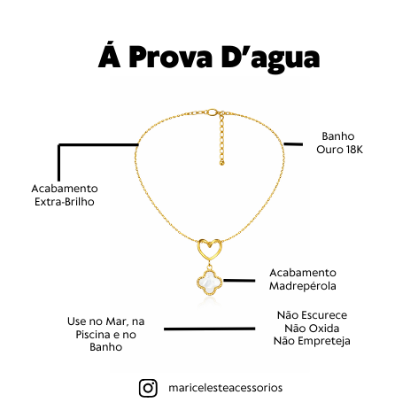 Corrente Á Prova D'Agua Trevo e Coração Madrepérola