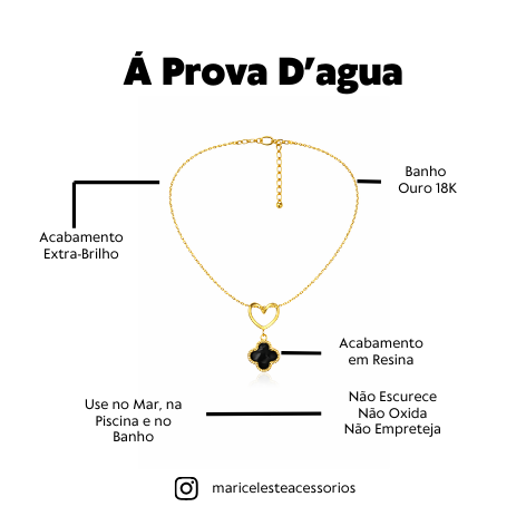 Corrente Á Prova D'Agua Trevo e Coração Preto