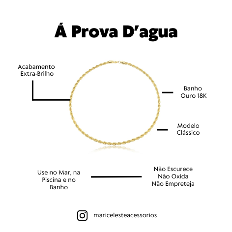 Corrente Á Prova D'agua Média Cordão Baiano 4mm 45cm