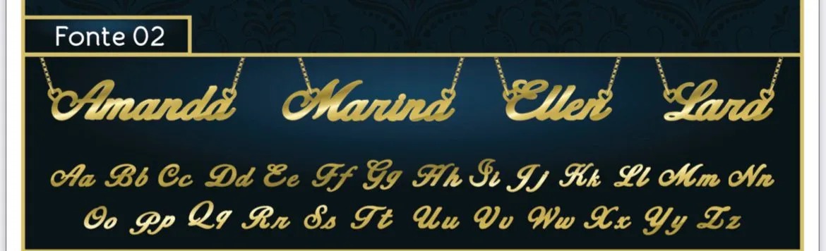 COLAR PERSONALIZADO COM DOIS NOMES DOURADO. 45CM DE COMPRIMENTO. BANHADO A OURO 18K. 30 DIAS ÚTEIS PARA PRODUÇÃO. ESCREVA ABAIXO O NOME E O NÚMERO DA FONTE (2 OU 5).