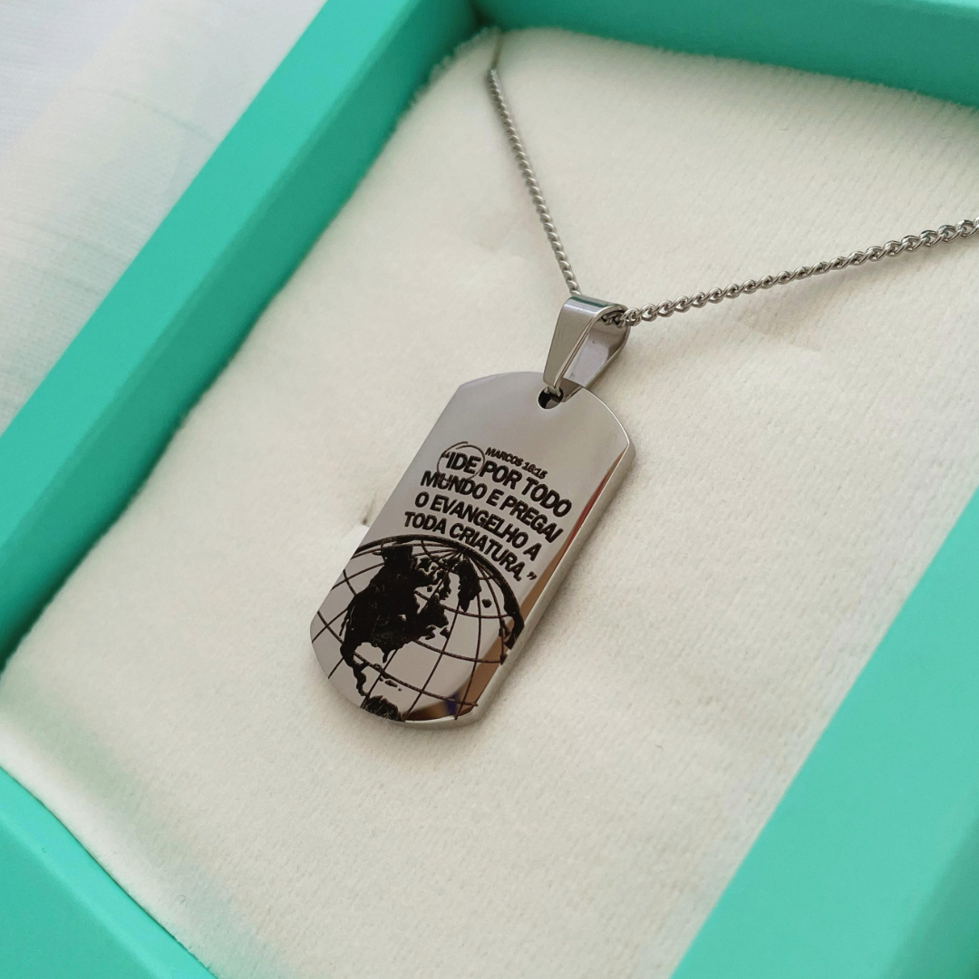 COLAR PERSONALIZADO IDE PLAQUINHA EXÉRCITO RETANGULAR 35MMX20MM. 60CM DE COMPRIMENTO. AÇO INOX.
